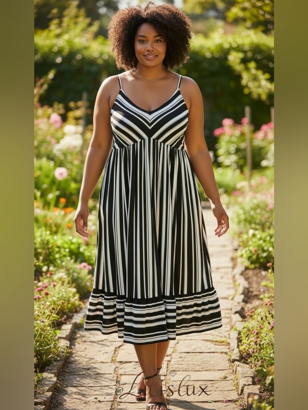 Torrid Size 2 Black And White Stripe Spaghetti Strap Dress Challis Ruffle Midi - Picture 10 of 10
